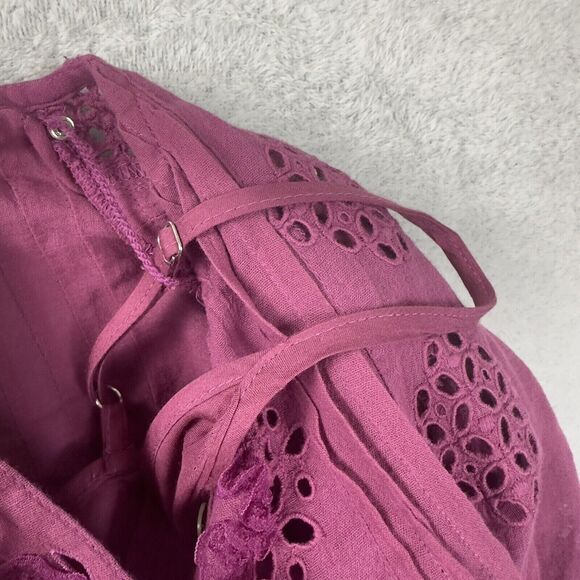 Sundance Chantae Eyelet Dress Pintuck Long Sleeve Buttons Womens XS Pink NWT - Picture 10 of 11